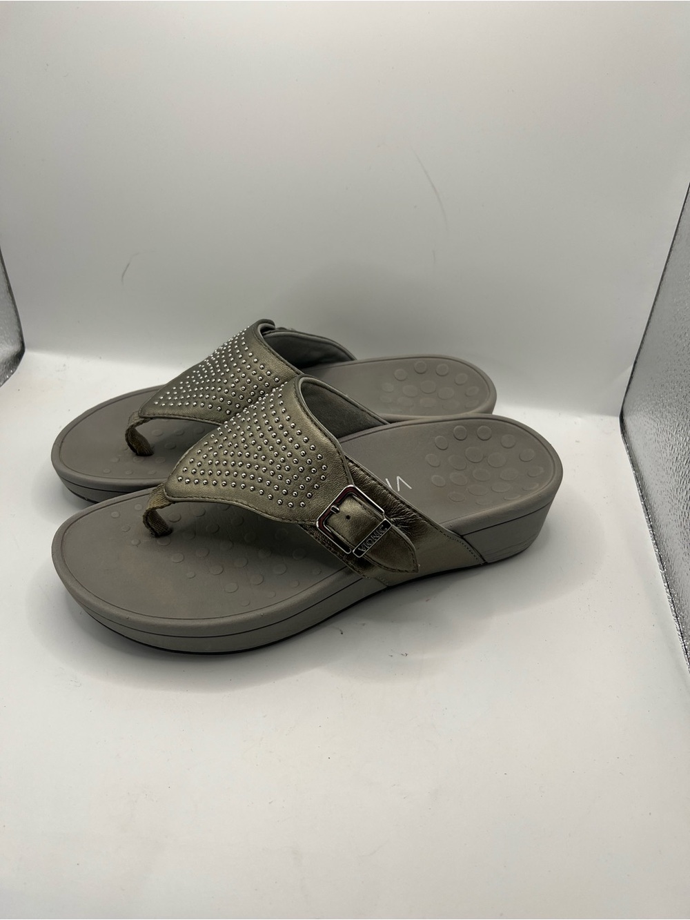 Vionic Metallic Gray Studded Thong Sandals - Picture 5 of 12